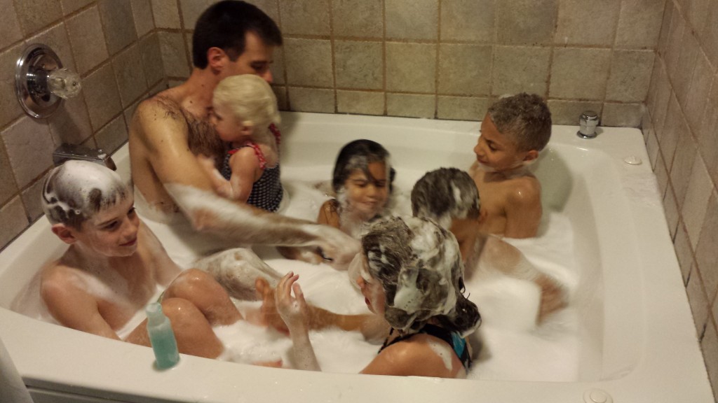 Rub-a-dub-dub, six kids (and Dad) in a tub!