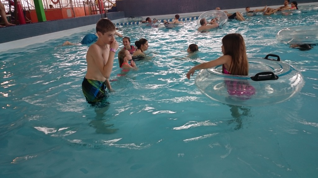 Tim and Nora in the wave pool